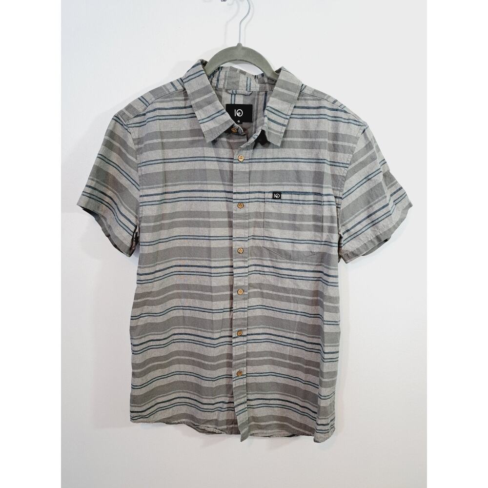 IO Men's Gray Stripe Linen Blend Button Up Shirt In Size Large
